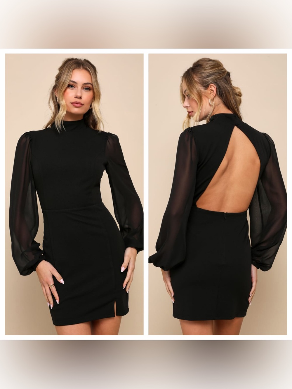 Lulu's Exceptionally Flirty Black Long Sleeve Backless Mini Dress
